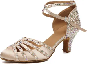 SWDZM Women's Closed Toe Dance Heels Comfortable Ballroom Dancing Pumps Professional Shiny Latin Dance Shoes