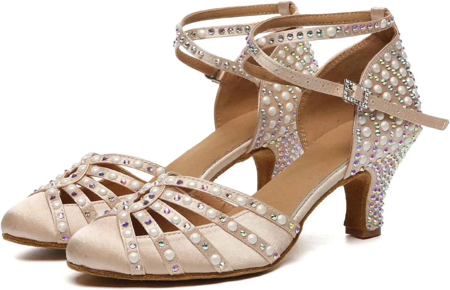 SWDZM Women's Closed Toe Dance Heels Comfortable Ballroom Dancing Pumps Professional Shiny Latin Dance Shoes