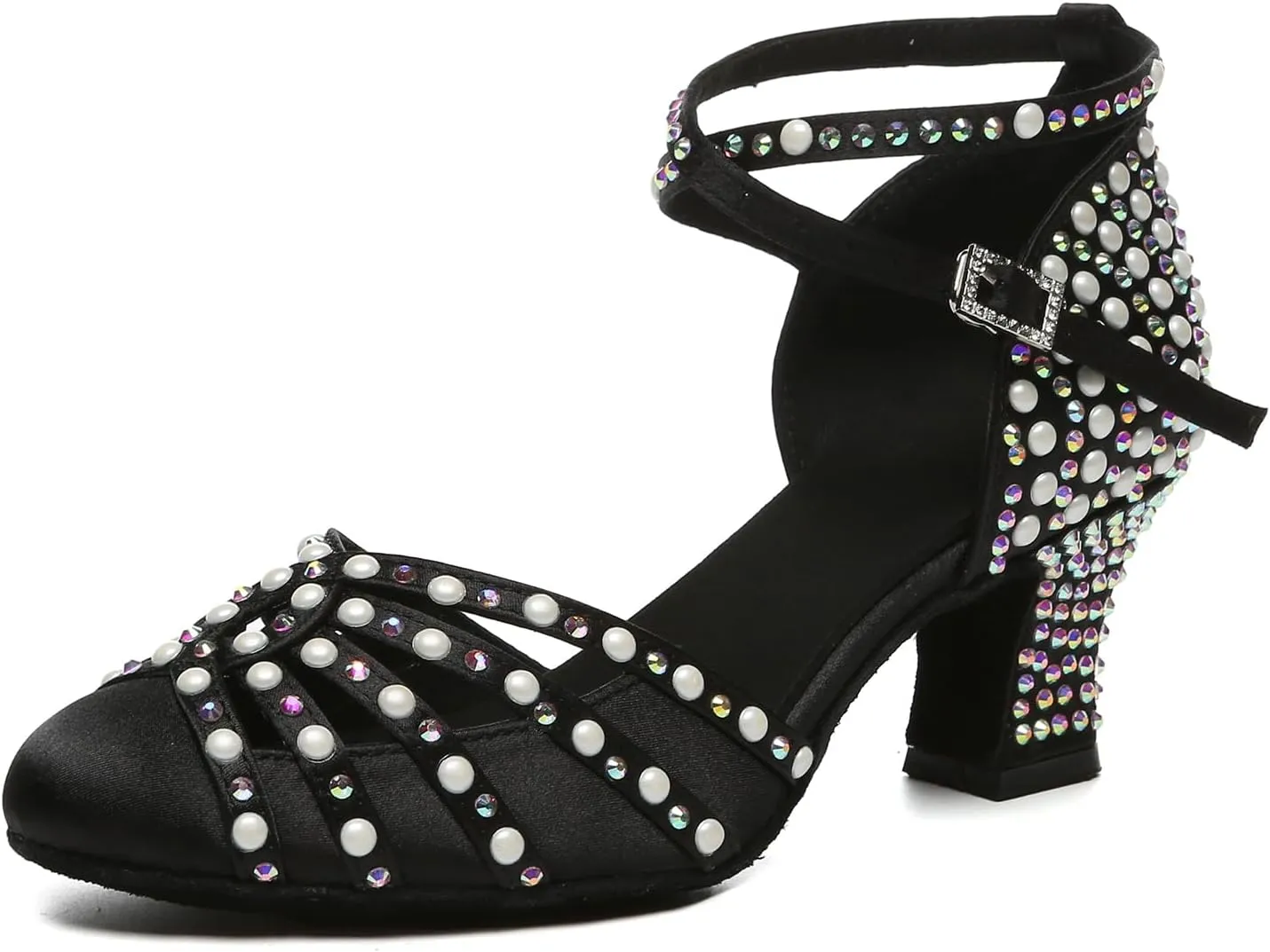 SWDZM Women's Closed Toe Dance Heels Comfortable Ballroom Dancing Pumps Professional Shiny Latin Dance Shoes