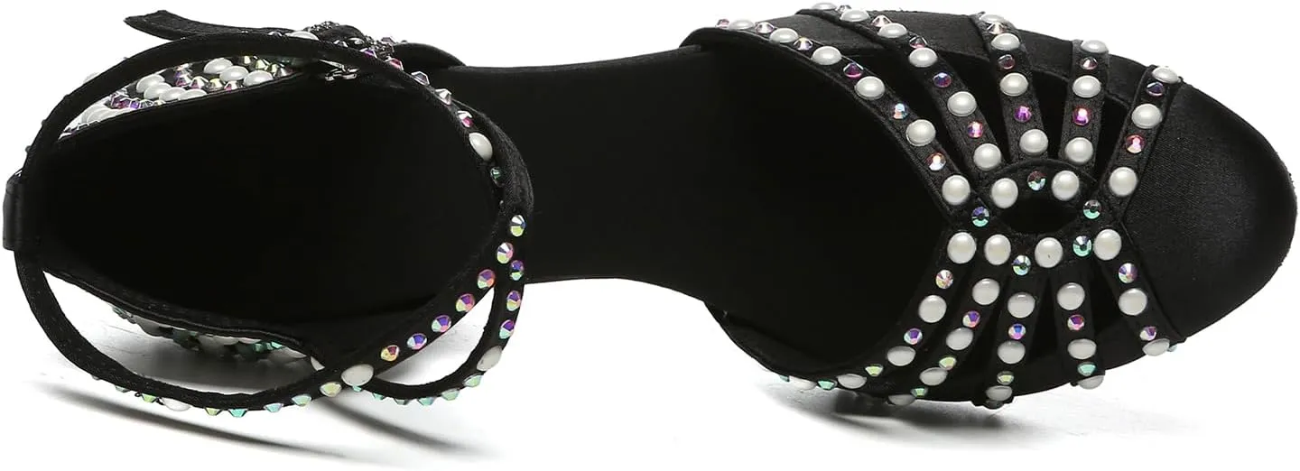 SWDZM Women's Closed Toe Dance Heels Comfortable Ballroom Dancing Pumps Professional Shiny Latin Dance Shoes