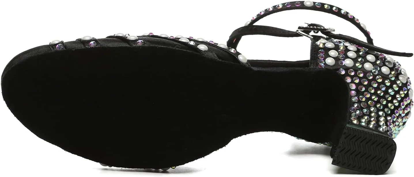 SWDZM Women's Closed Toe Dance Heels Comfortable Ballroom Dancing Pumps Professional Shiny Latin Dance Shoes