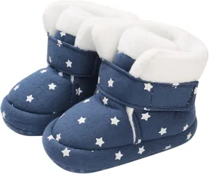 Toddler Baby Shoes Fleece Warm Wool Boots Fashion High Top Star Printing Non Slip Hook Loop Nude Boots