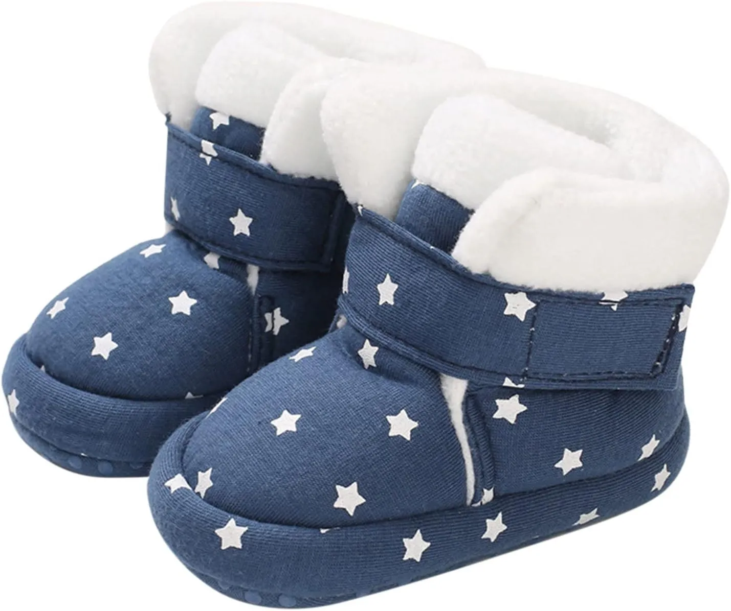 Toddler Baby Shoes Fleece Warm Wool Boots Fashion High Top Star Printing Non Slip Hook Loop Nude Boots