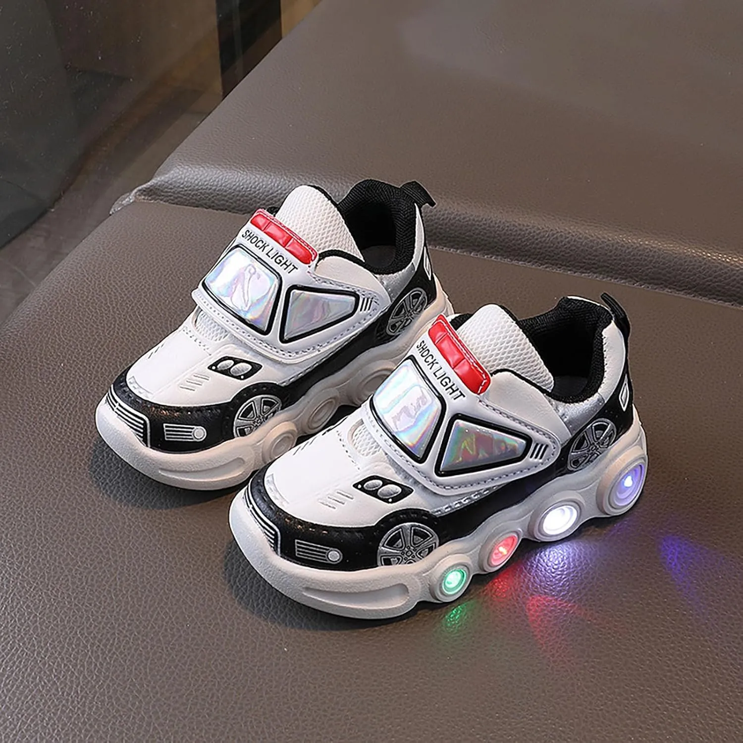 Toddler Light Up Shoes Boys Car Pattern Luminous Sport Sneaker, Kids Fashion Stylish Cute Soft Sole Athletic Shoes