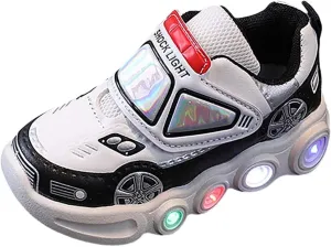 Toddler Light Up Shoes Boys Car Pattern Luminous Sport Sneaker, Kids Fashion Stylish Cute Soft Sole Athletic Shoes