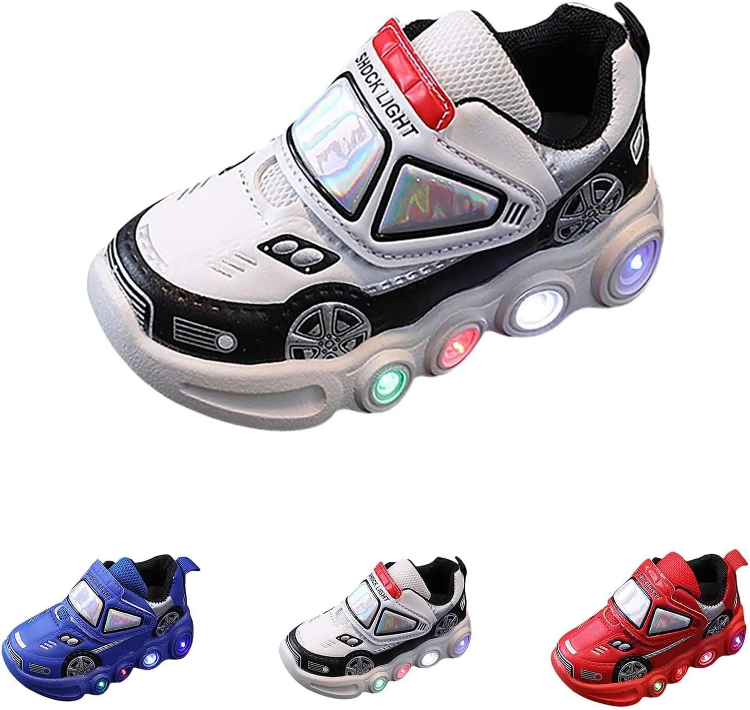 Toddler Light Up Shoes Boys Car Pattern Luminous Sport Sneaker, Kids Fashion Stylish Cute Soft Sole Athletic Shoes