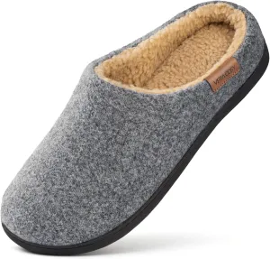 VeraCosy Men's Wool Felt Slippers with Comfy Fuzzy Faux Sherpa Slip-on Memory Foam for Indoor House