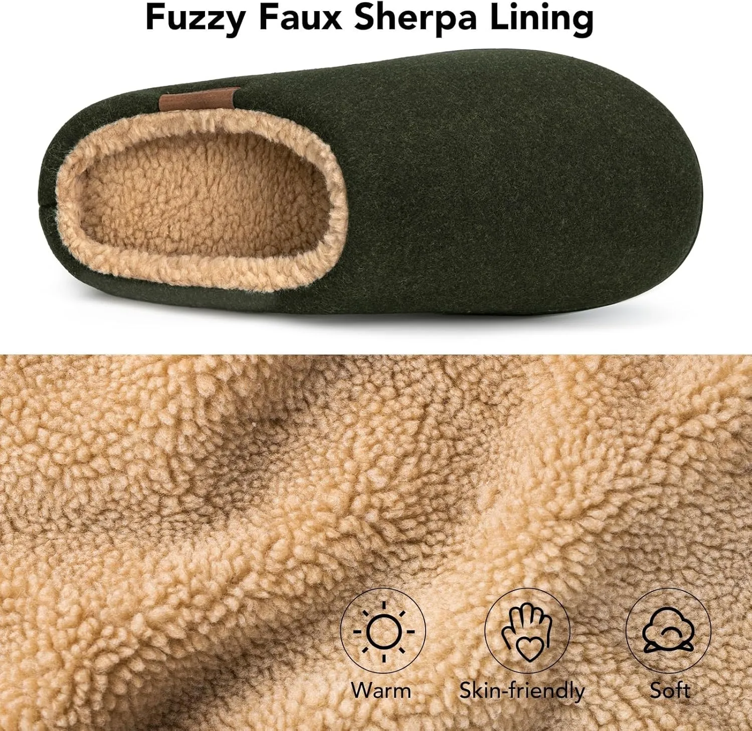 VeraCosy Men's Wool Felt Slippers with Comfy Fuzzy Faux Sherpa Slip-on Memory Foam for Indoor House