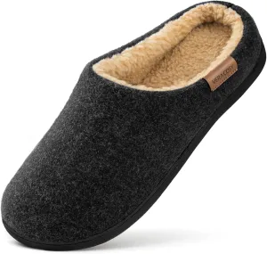 VeraCosy Men's Wool Felt Slippers with Comfy Fuzzy Faux Sherpa Slip-on Memory Foam for Indoor House