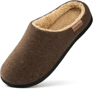 VeraCosy Men's Wool Felt Slippers with Comfy Fuzzy Faux Sherpa Slip-on Memory Foam for Indoor House
