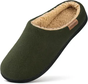 VeraCosy Men's Wool Felt Slippers with Comfy Fuzzy Faux Sherpa Slip-on Memory Foam for Indoor House