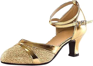 Vintage Dress Pumps Sandals Shoes for Women Round Toe Mid Heels Ankle Strap Ballet Ballroom Latin Salsa Dance Shoes