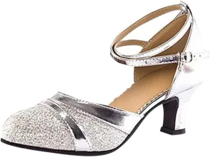 Vintage Dress Pumps Sandals Shoes for Women Round Toe Mid Heels Ankle Strap Ballet Ballroom Latin Salsa Dance Shoes