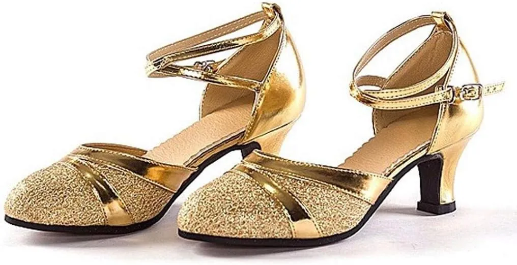 Vintage Dress Pumps Sandals Shoes for Women Round Toe Mid Heels Ankle Strap Ballet Ballroom Latin Salsa Dance Shoes