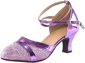 Vintage Dress Pumps Sandals Shoes for Women Round Toe Mid Heels Ankle Strap Ballet Ballroom Latin Salsa Dance Shoes