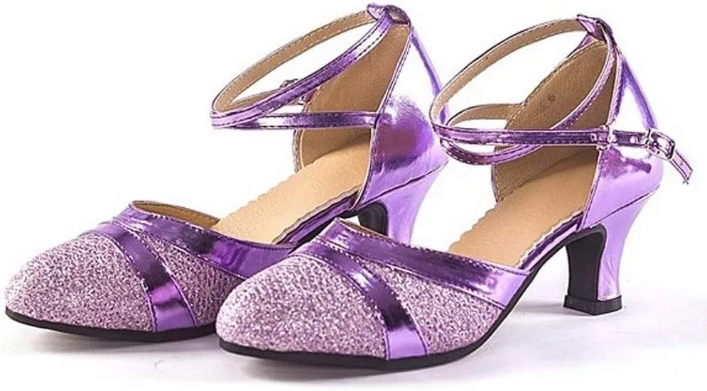 Vintage Dress Pumps Sandals Shoes for Women Round Toe Mid Heels Ankle Strap Ballet Ballroom Latin Salsa Dance Shoes