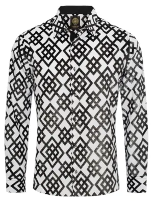 White Casual Fashion Designer Men's Long Sleeve Dress Shirt Regular-Fit Style No: 2430