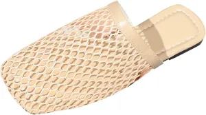 Women's Fashion Mesh Slip-on Mules Shoes Fashion Square Toe Casual Flats Sandals Stylish Breathable Summer Slippers