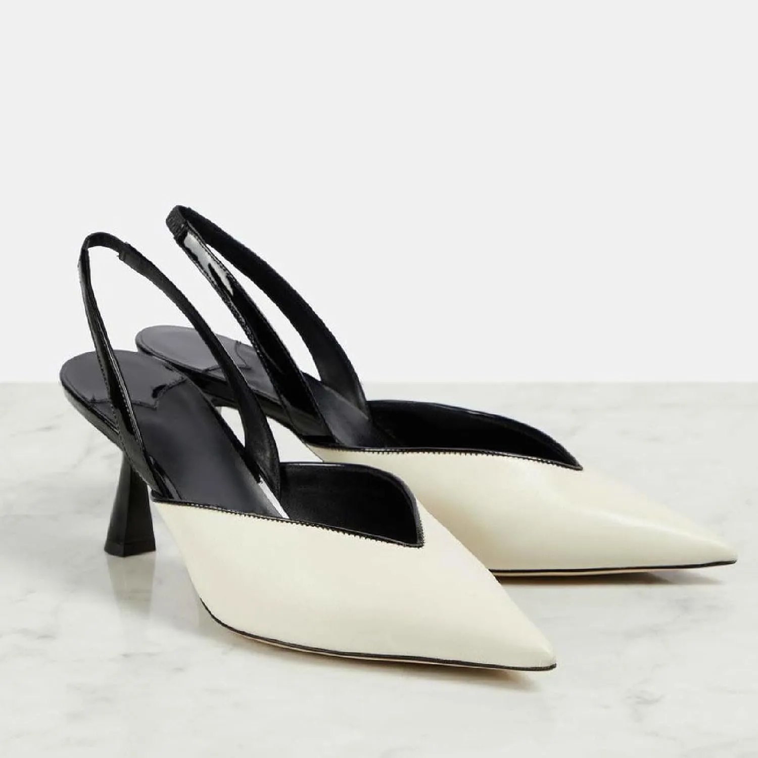 Women's Kitten Heel Pointed Closed Toe Slingback Pumps Fashion V Shaped Silhouette Slip On High Heel Summer Shoes Wedding Prom Dressy Heeled Sandals for Women