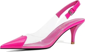 Women's Kitten Heels Clear Slingback Closed Pointed Toe Pumps Low Heel Dress Shoes Sling Back Comfortable Transparent PVC