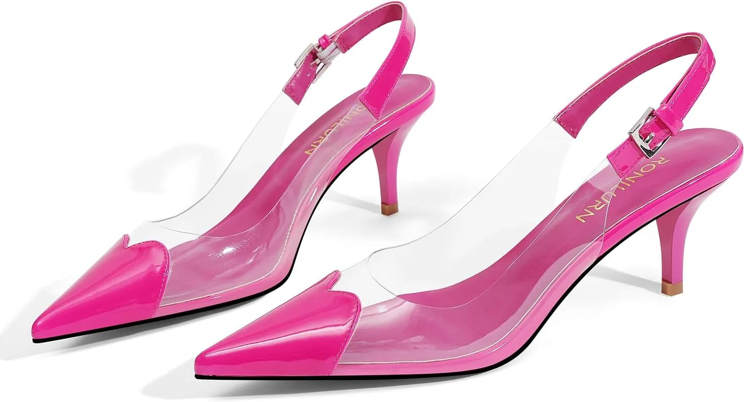 Women's Kitten Heels Clear Slingback Closed Pointed Toe Pumps Low Heel Dress Shoes Sling Back Comfortable Transparent PVC