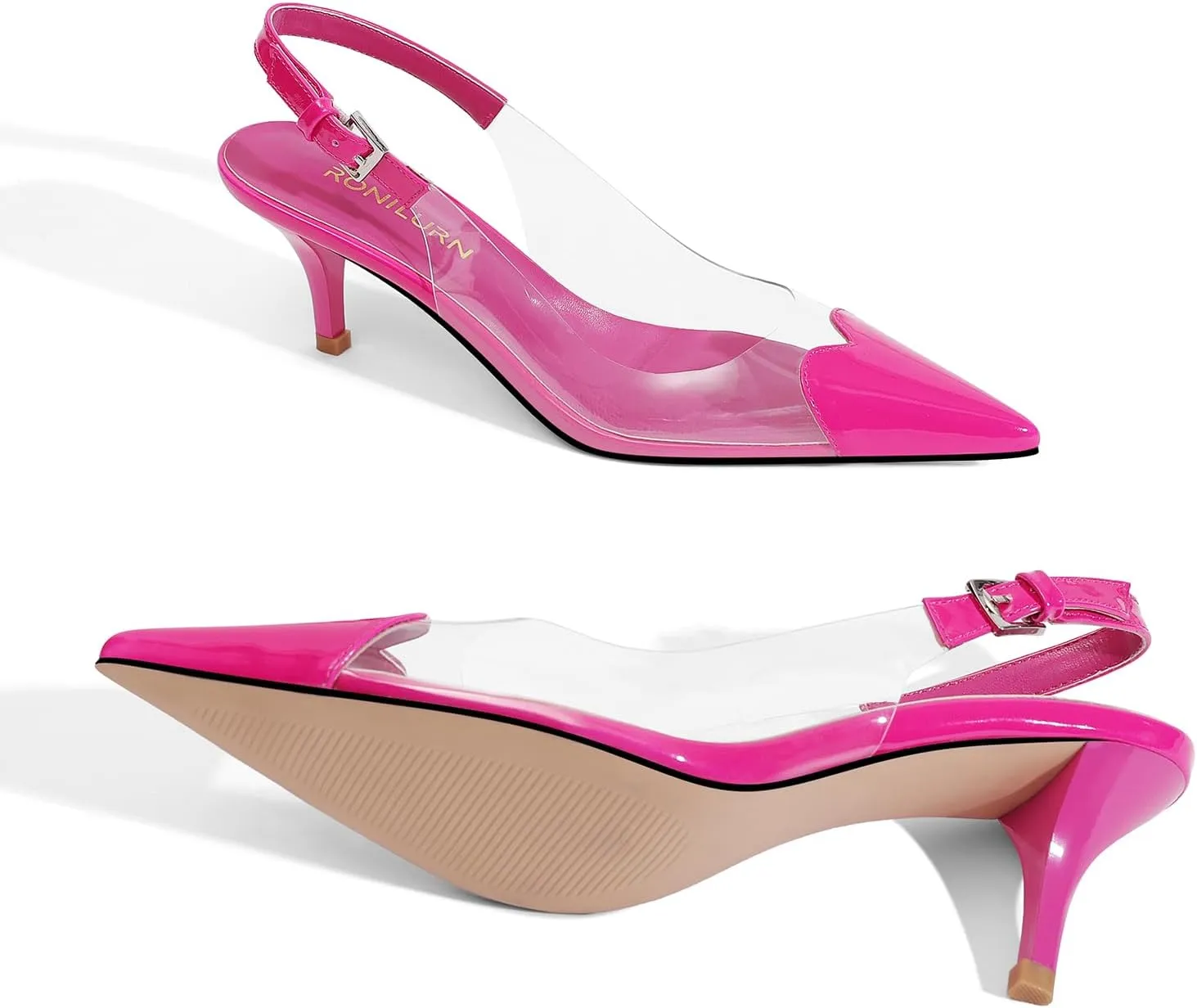 Women's Kitten Heels Clear Slingback Closed Pointed Toe Pumps Low Heel Dress Shoes Sling Back Comfortable Transparent PVC