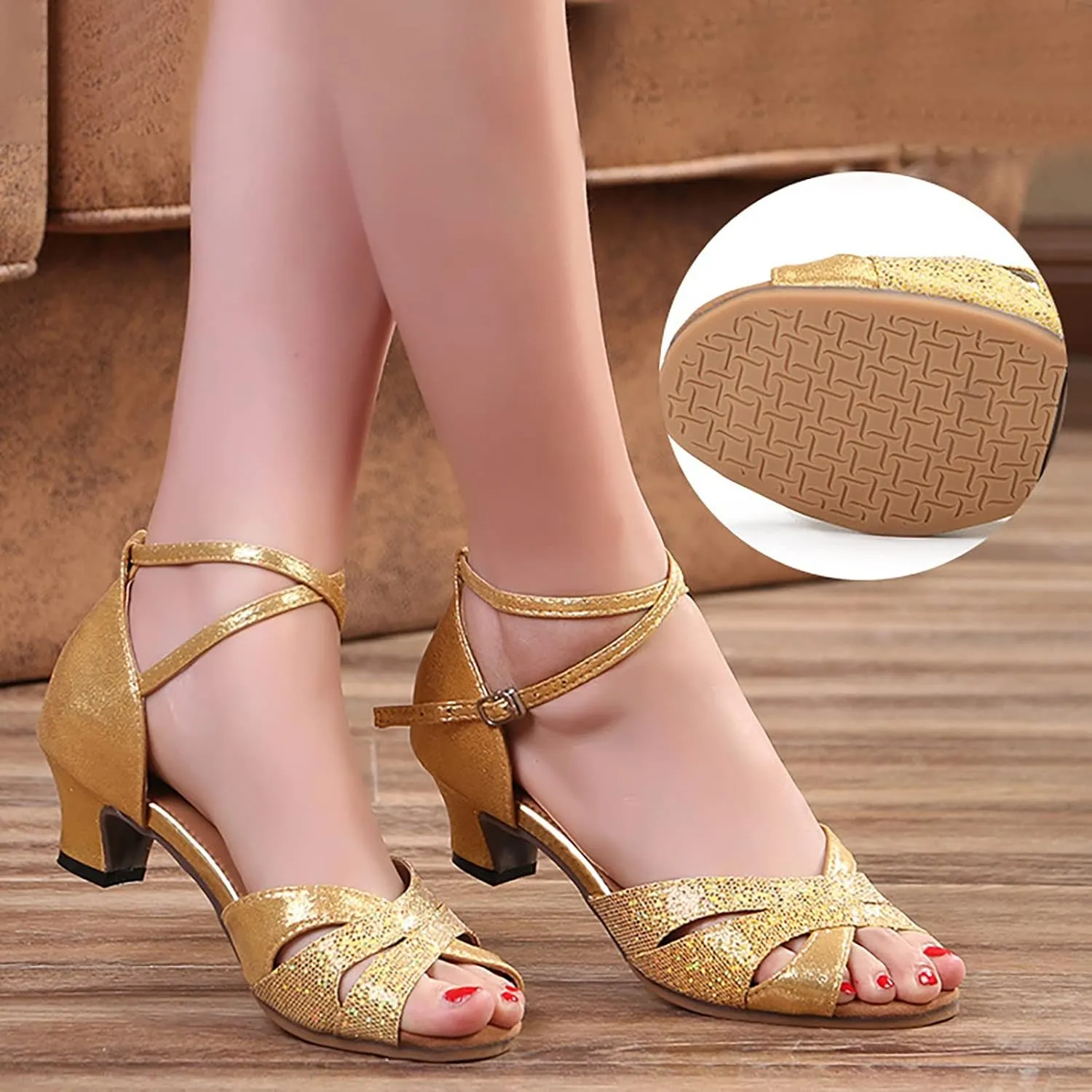 Womens Latin Dance Shoes T-Strap Low Heel Soft Bottom Latin Dance Shoes 2025 Summer Casual Comfortable Wedding Sandals