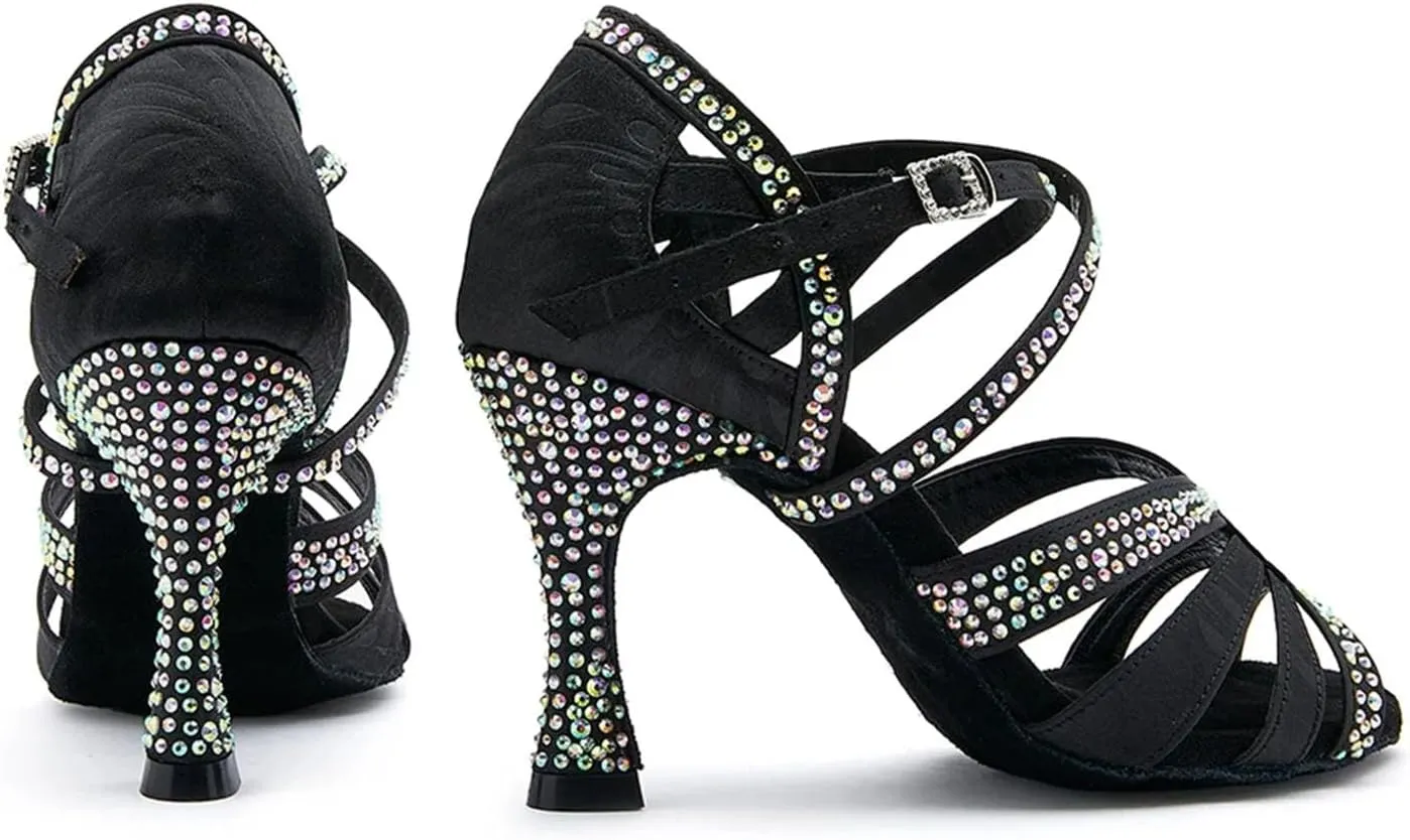 Women's Open-Toe Latin Dance Shoes - Stylish Ballroom Salsa Tango Heels, 10CM/3.9Inch Heel Height