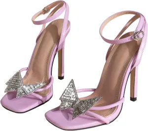 Womens Rhinestone Bow Sandal Pumps Sexy Latin High Heel Ballroom Dance Shoes Dancing High Heel Fashion Wedding Party Shoes