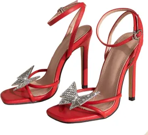 Womens Rhinestone Bow Sandal Pumps Sexy Latin High Heel Ballroom Dance Shoes Dancing High Heel Fashion Wedding Party Shoes