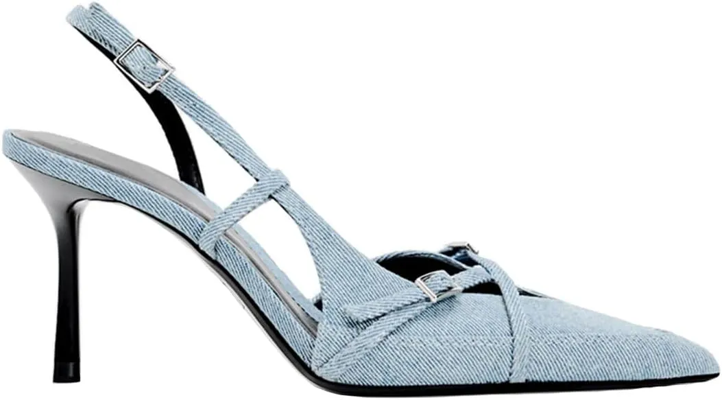 Women's Slingback High Heels Mules Faux Patent Leather Pump Bow Detail Buckle Closure Thin Heel Pointed Toe Wedding Party Office Dance Dress Shoes