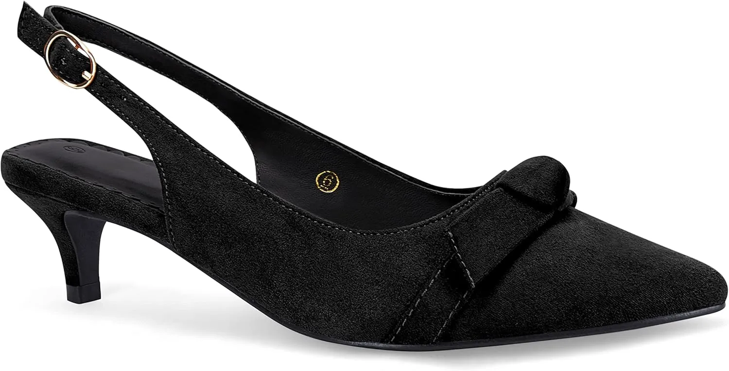 Womens Slingback Pumps Bow Tie Closed Pointed Toe Kitten Heels Mules Slip On Wedding Dress Pumps Shoes