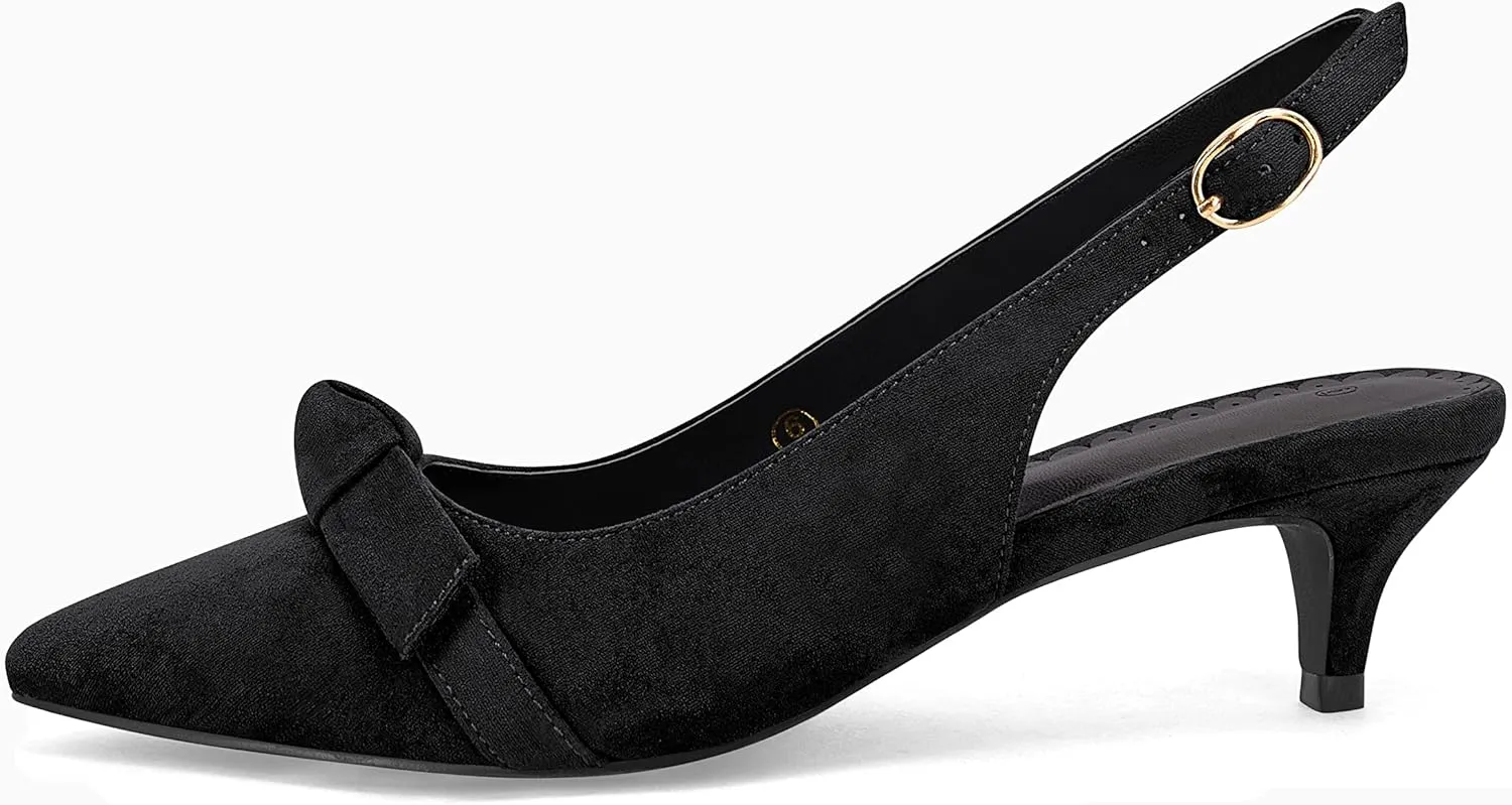 Womens Slingback Pumps Bow Tie Closed Pointed Toe Kitten Heels Mules Slip On Wedding Dress Pumps Shoes