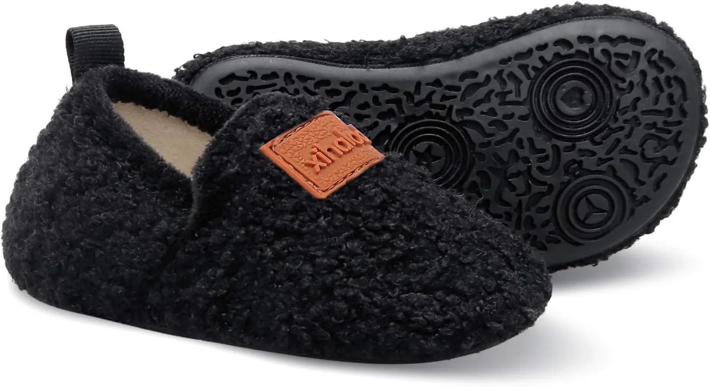 XIHALOOK Toddler Boys Girls House Slippers with Microfleece Lining Cozy Household Shoes Non-slip for Kids