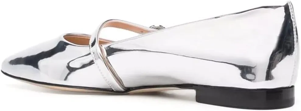 XYD Women Mary Janes Pointed Toe Dressy Flats with Buckle Strap Patent Leather Girls Ballet Flat Classy Dance Prom Dating Shoes